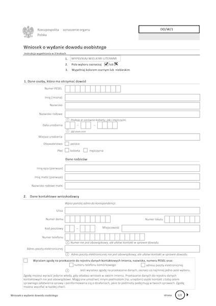 Wniosek o wydanie dowodu osobistego Krajewski [DO/W/1] 100 ARKUSZY